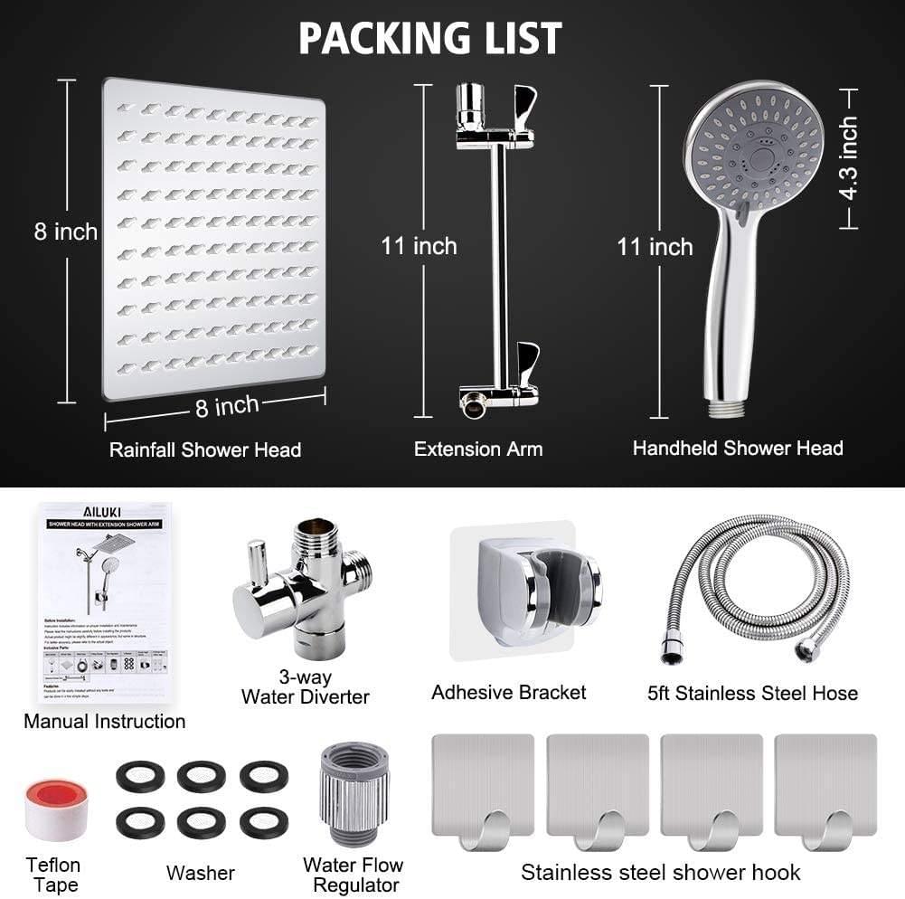 RisingBath 8 Inch High Pressure Rainfall Shower Head Handheld Shower Combo with 11 inch Arm