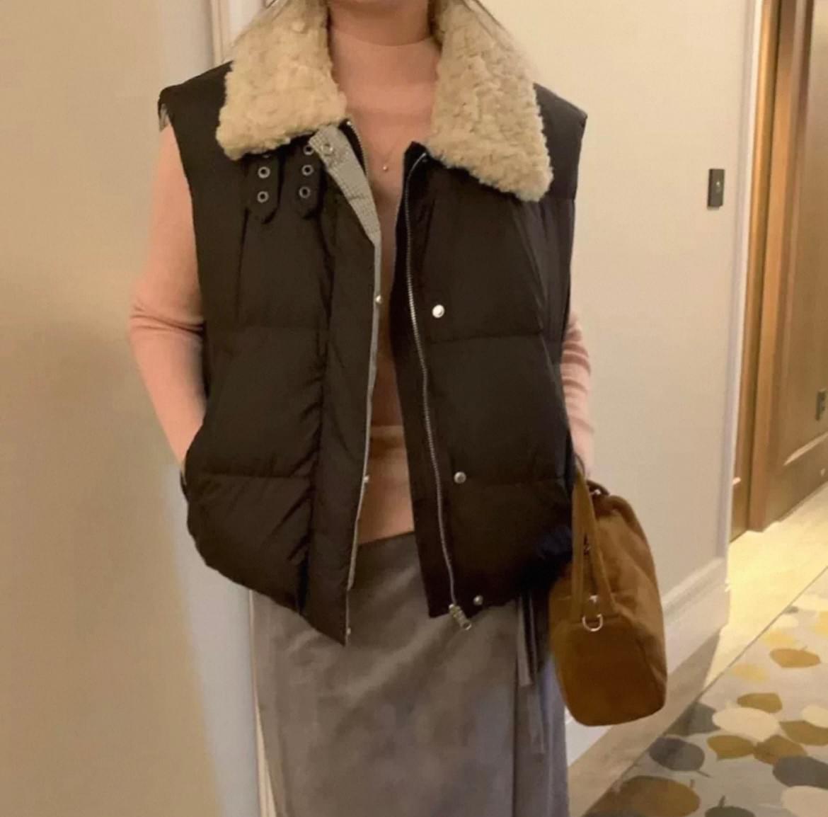 25W1204]羔羊毛翻領兩面穿羽絨背心（兩色）