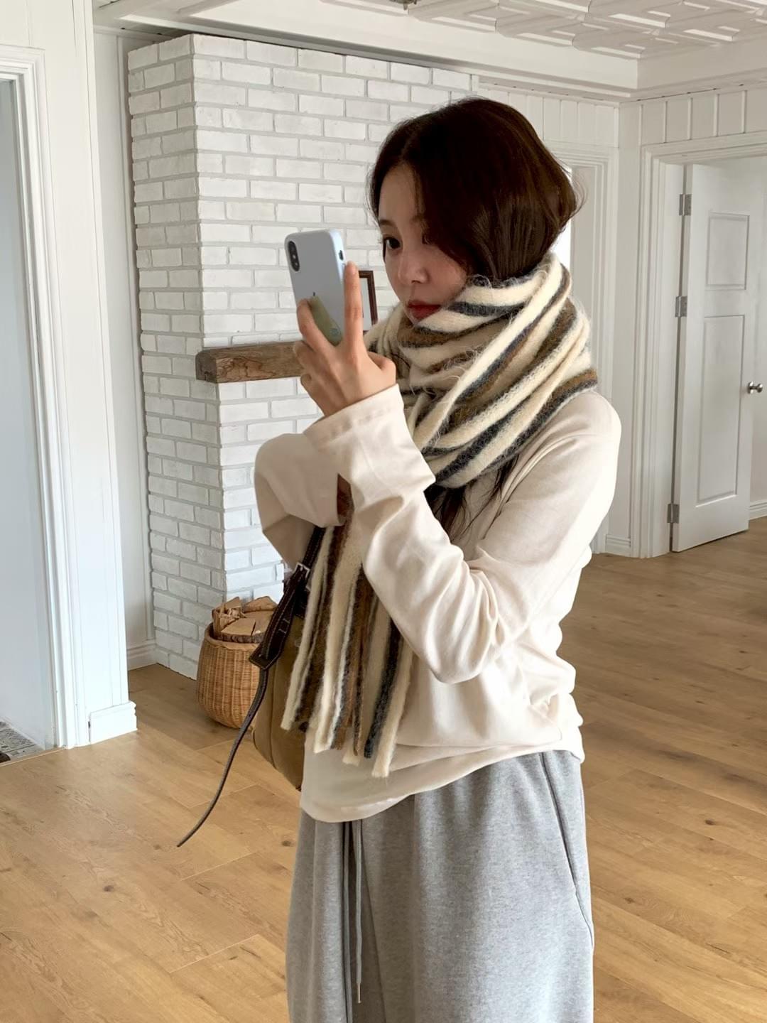 [25F1009]不撞款！不規則撞色流蘇羊毛圍巾（五色）