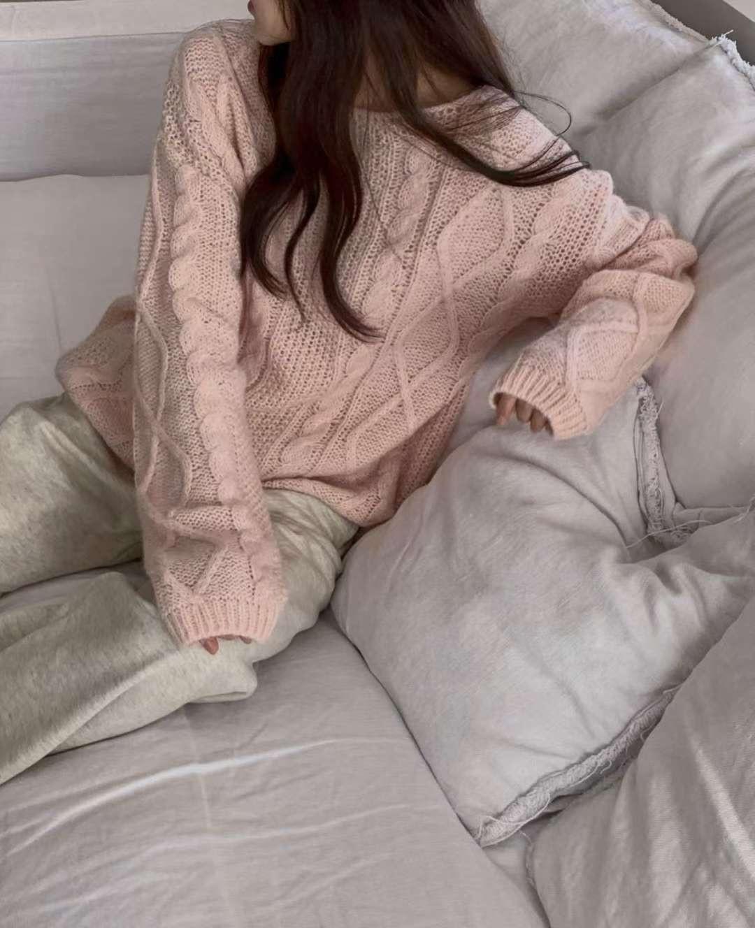 [25F1015]寬鬆麻花大圓領混羊駝毛針織毛衣（四色）