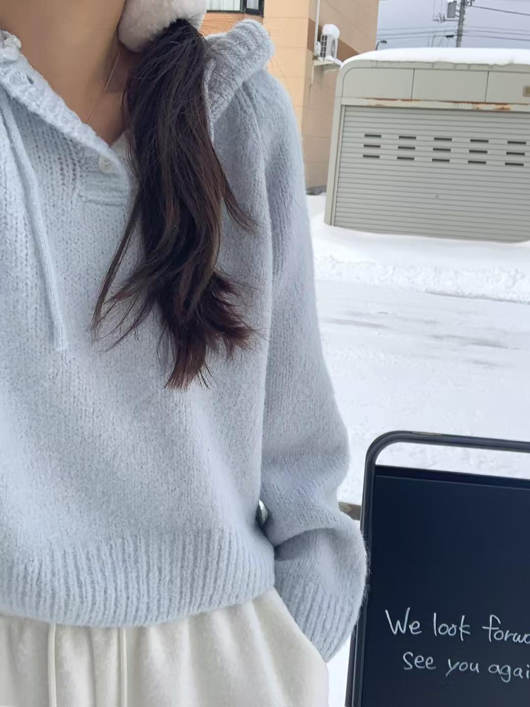 [25Ｗ1205]奶呼呼羊毛粗針織連帽上衣（兩色）