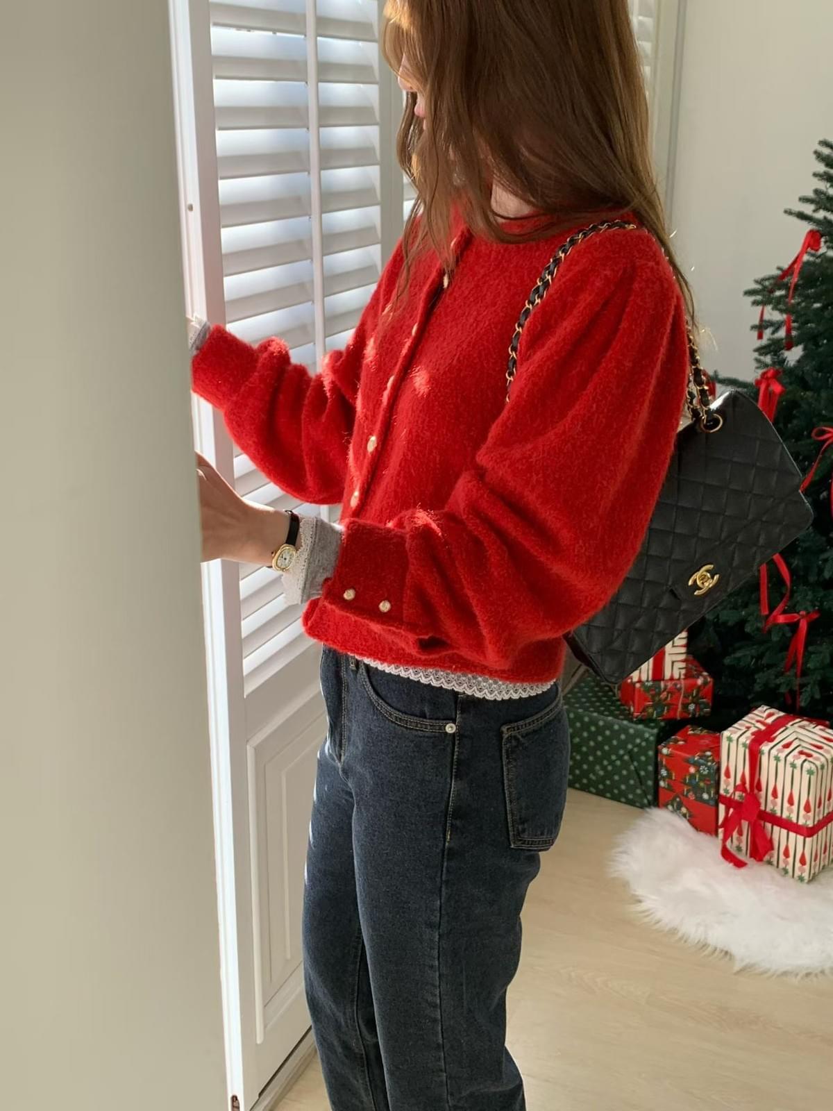 [25W1103]🇰🇷正韓空運(預購)/韓國代購/秋冬新品/甜美圓領金釦澎袖短版罩衫(四色) 推薦自留款!