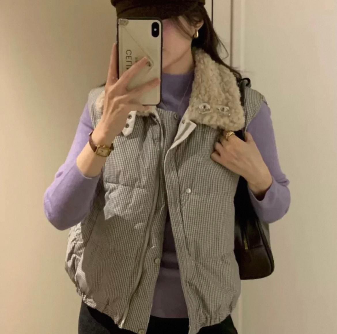 25W1204]羔羊毛翻領兩面穿羽絨背心（兩色）