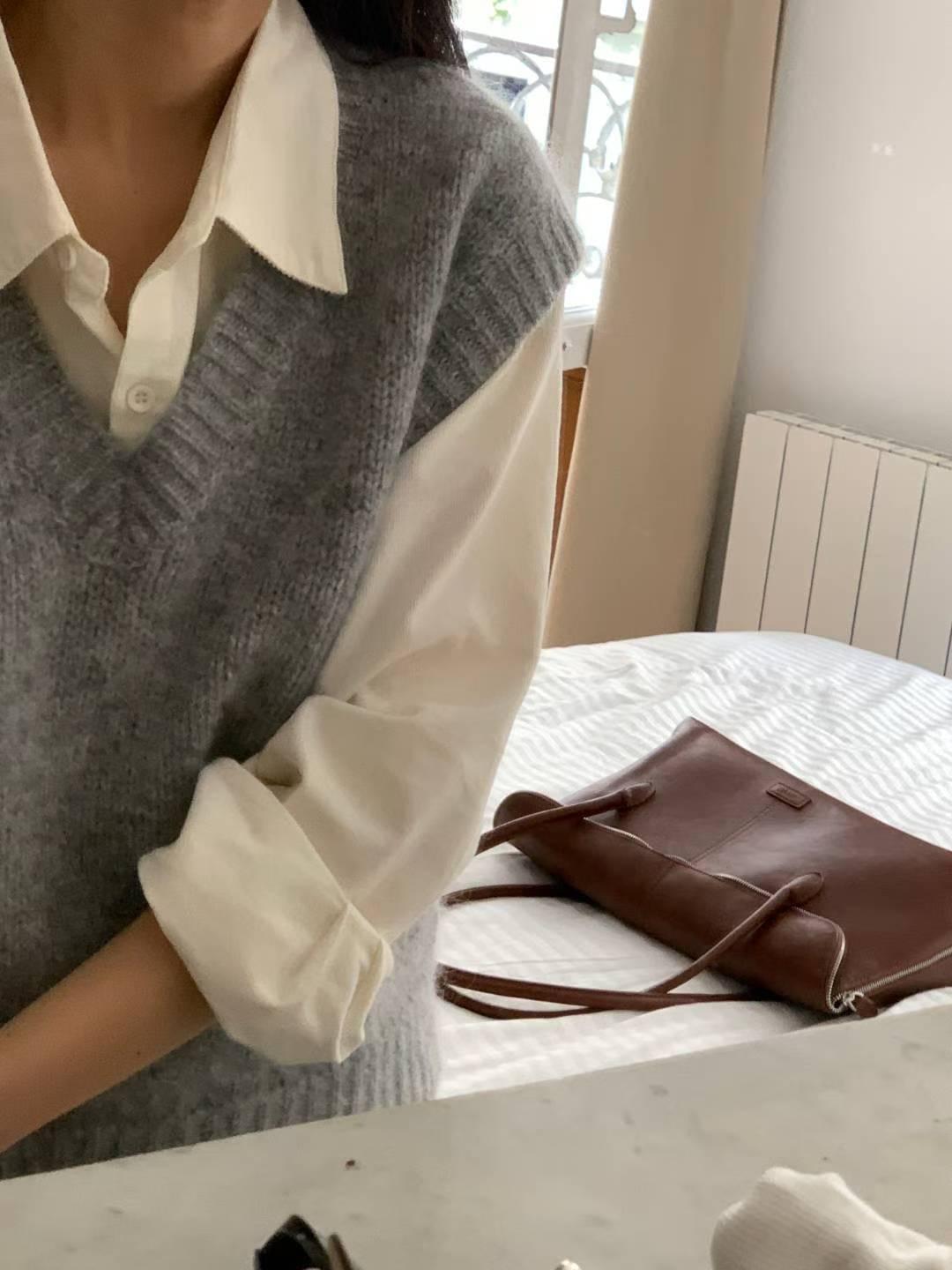 [25F1001] 英倫學院風羊毛寬肩針織背心（兩色）