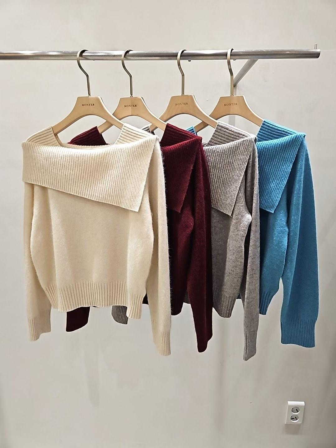 [25Ｗ1111]不規則大翻領氣質羊毛針織上衣（四色）