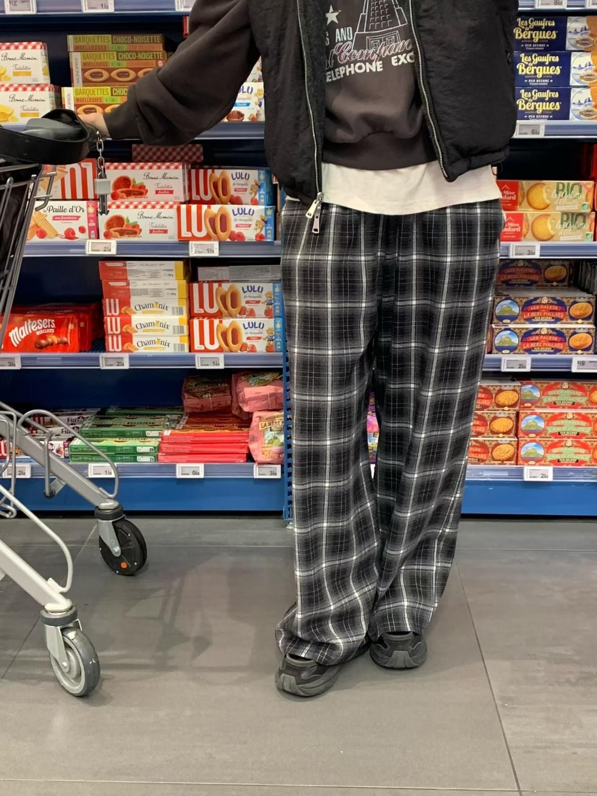 [25F1002]英倫復古格紋鬆緊寬褲（兩色）