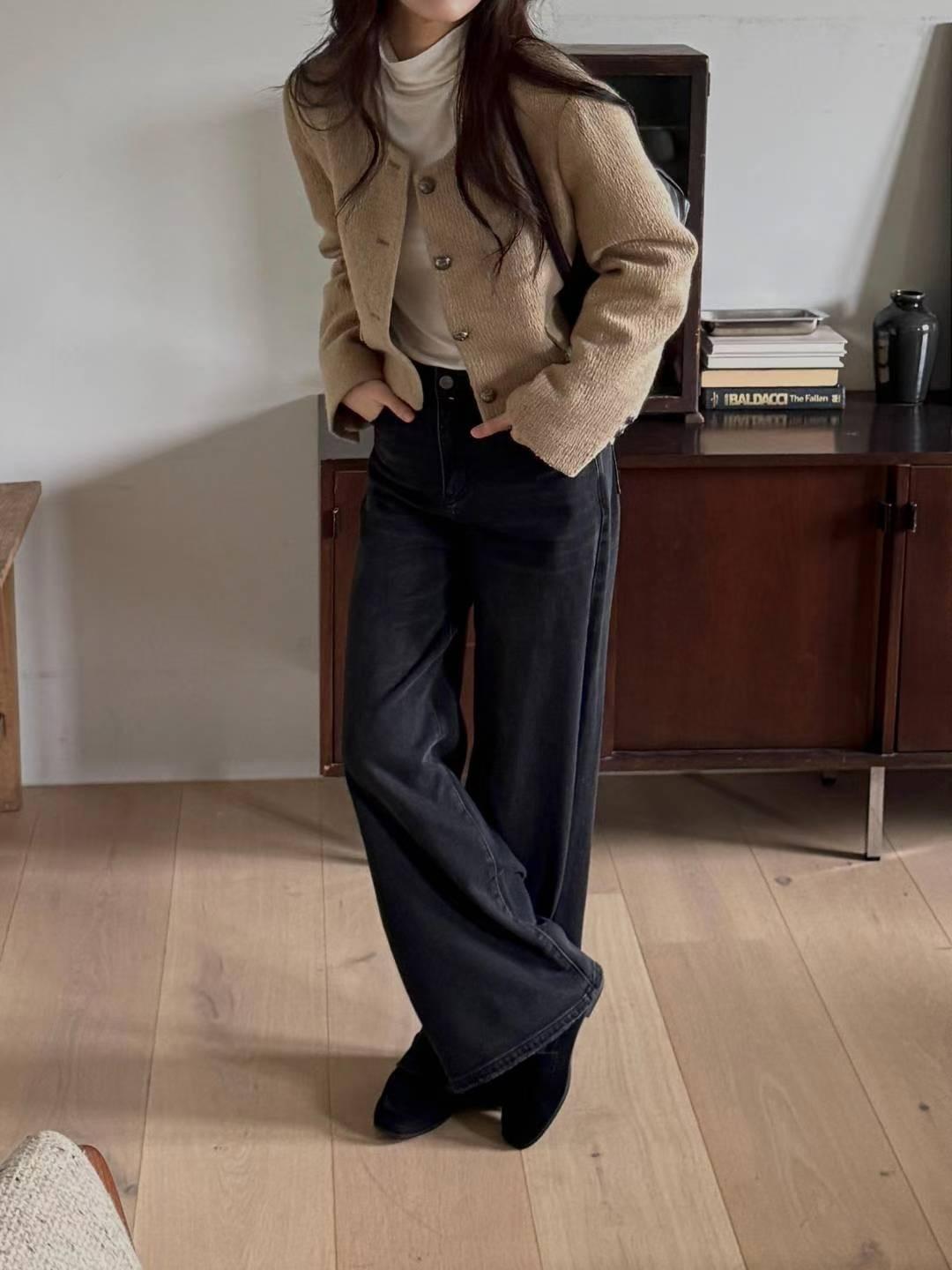 [25W1202]高腰顯瘦水洗刷白牛仔寬褲(S-L)