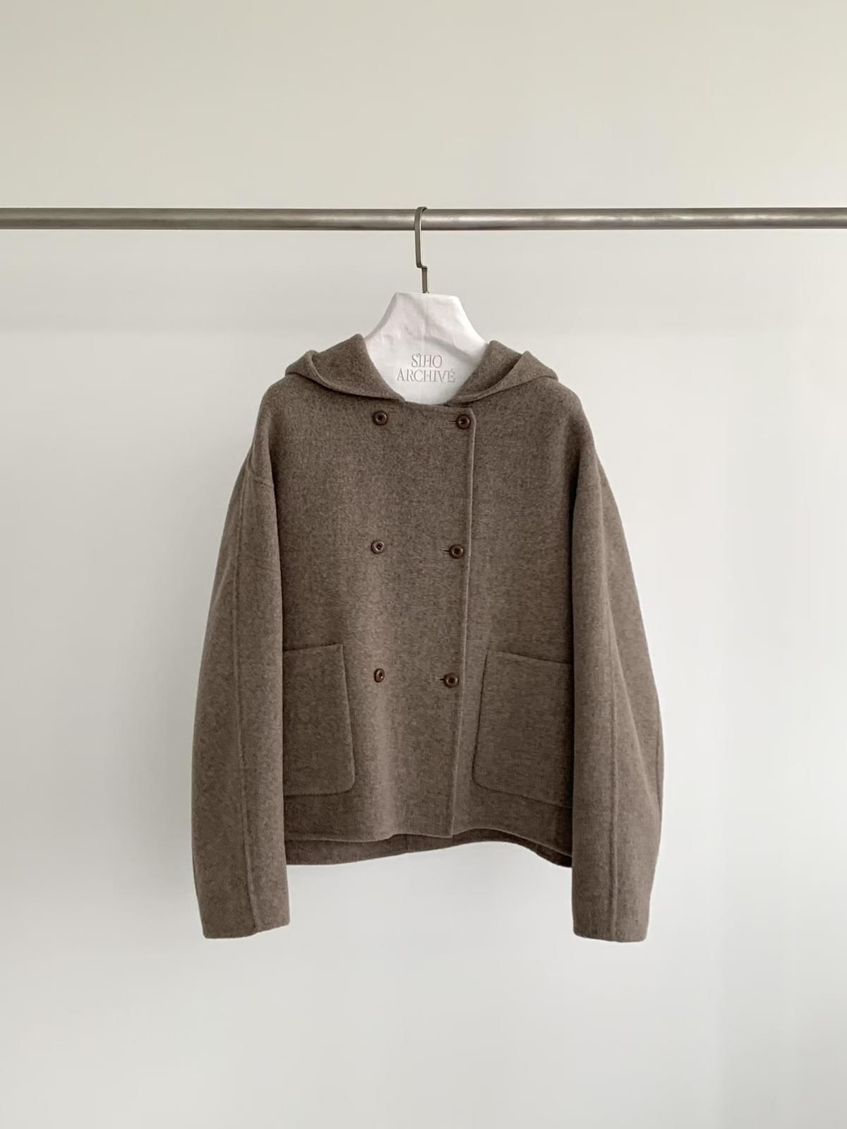 [25F1016]大衣首選！甜美系連帽雙排釦手工羊毛大衣（兩色）