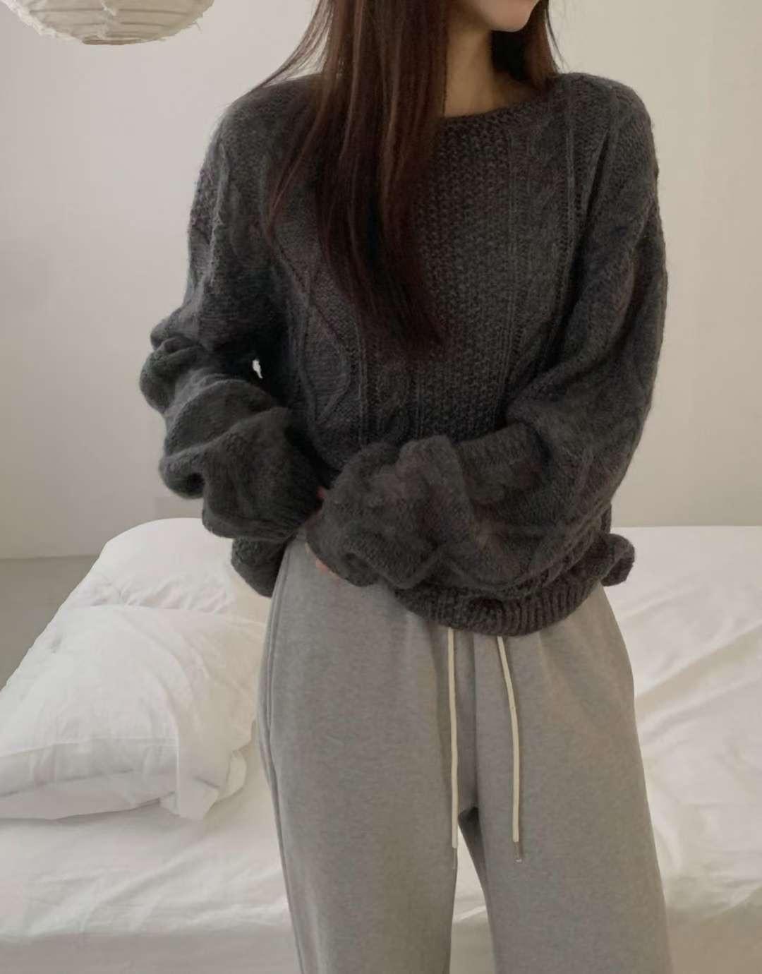 [25F1015]寬鬆麻花大圓領混羊駝毛針織毛衣（四色）