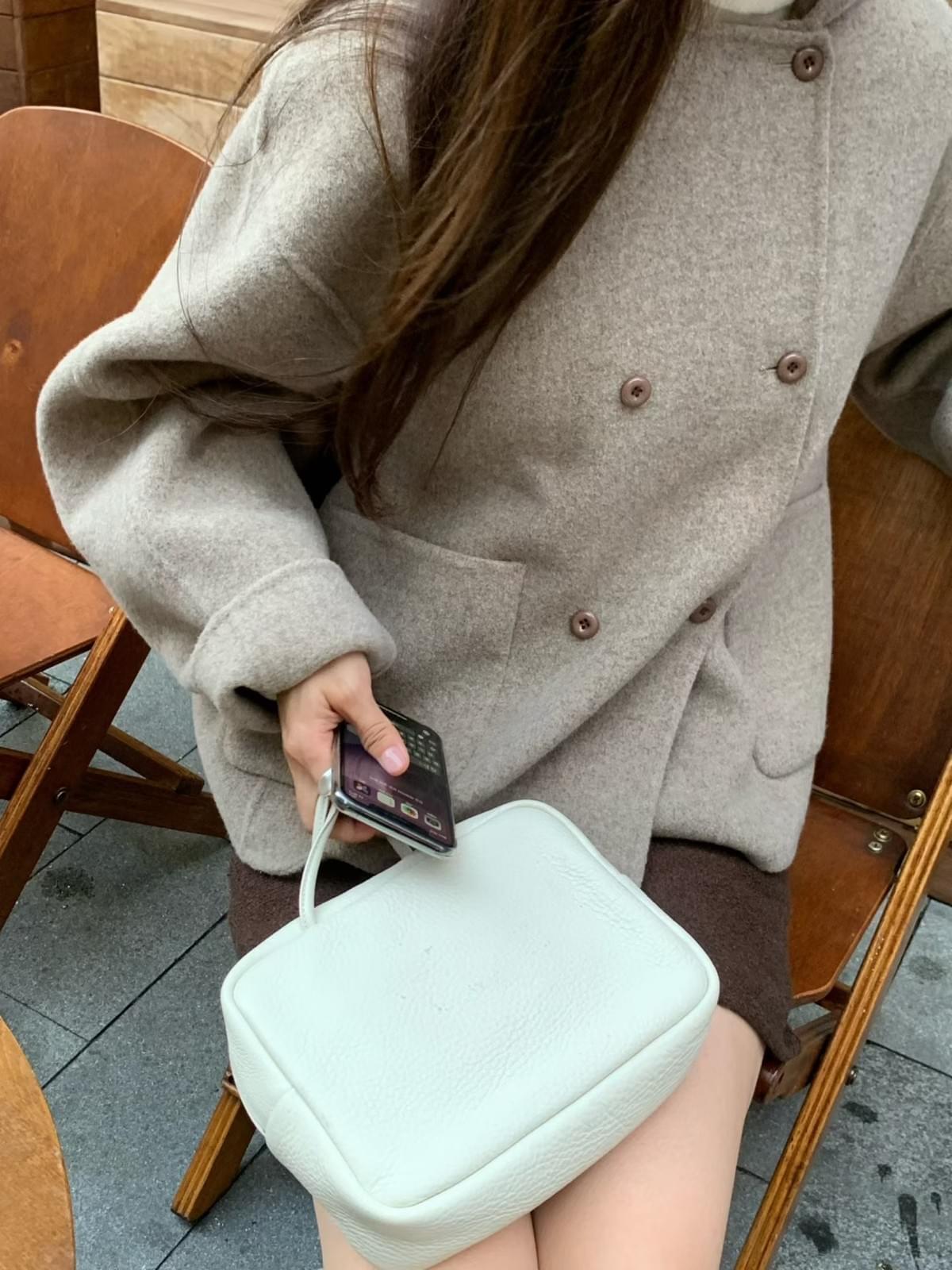 [25F1016]大衣首選！甜美系連帽雙排釦手工羊毛大衣（兩色）