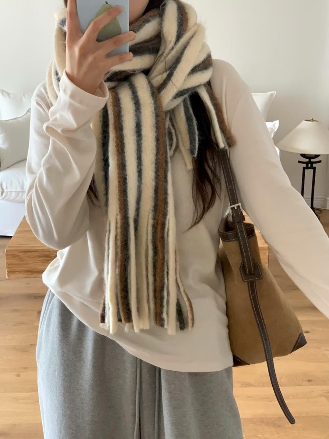 [25F1009]不撞款！不規則撞色流蘇羊毛圍巾（五色）