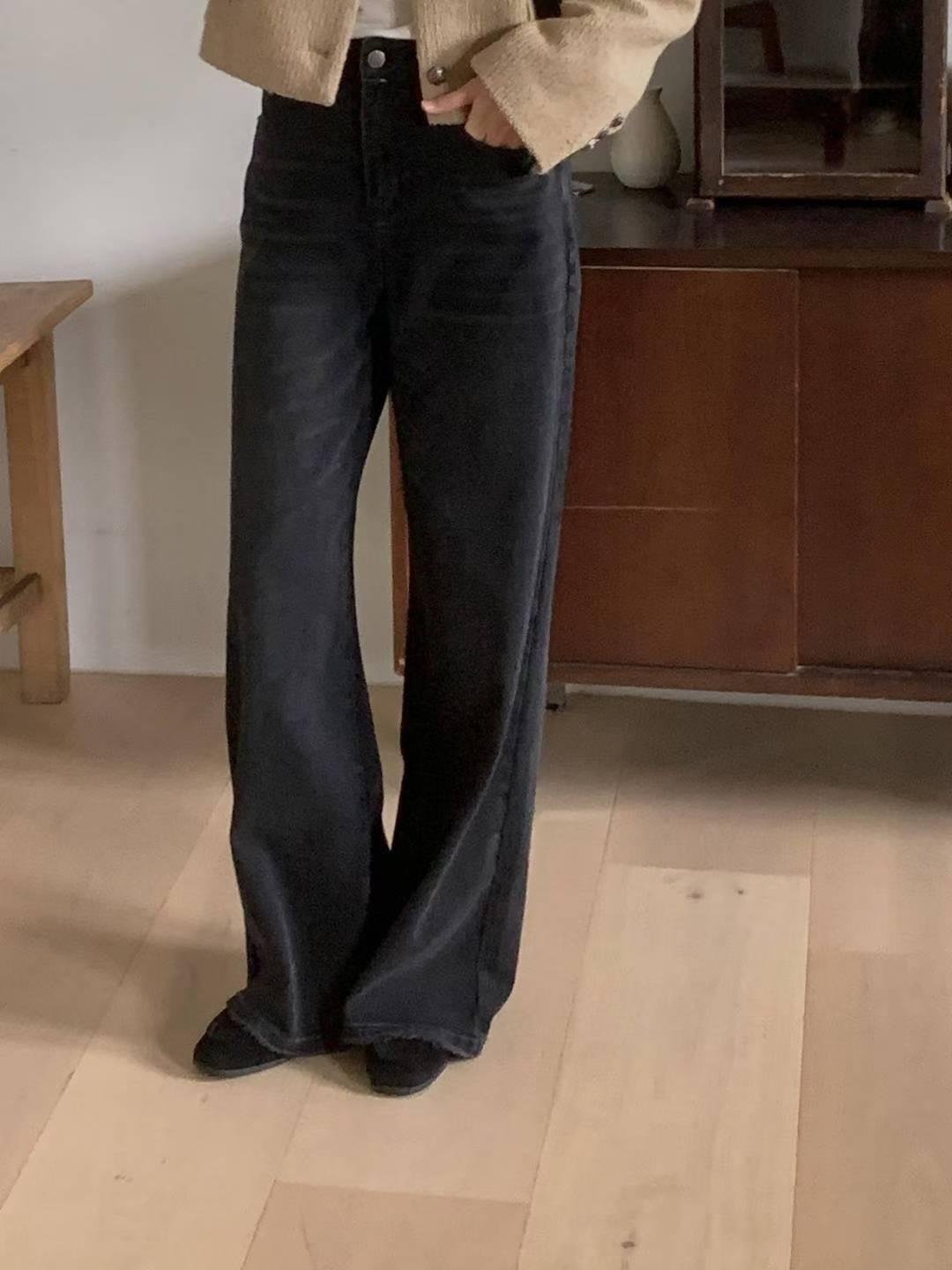 [25W1202]高腰顯瘦水洗刷白牛仔寬褲(S-L)