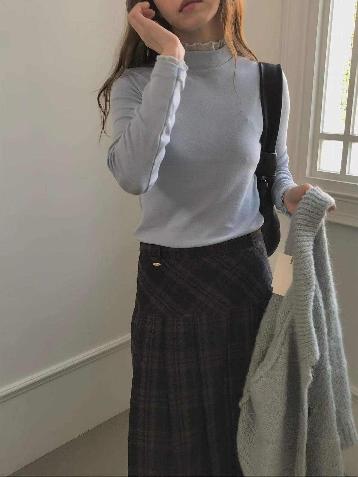 [25Ｗ1106]小立領網紗拼接內搭 打底衣（七色）