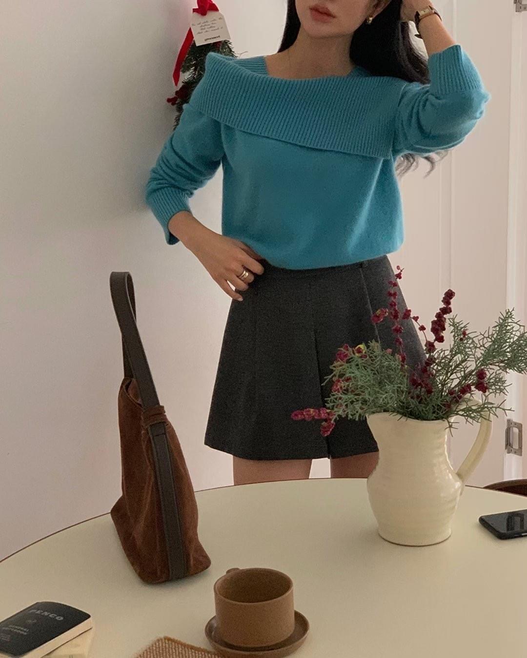 [25Ｗ1111]不規則大翻領氣質羊毛針織上衣（四色）