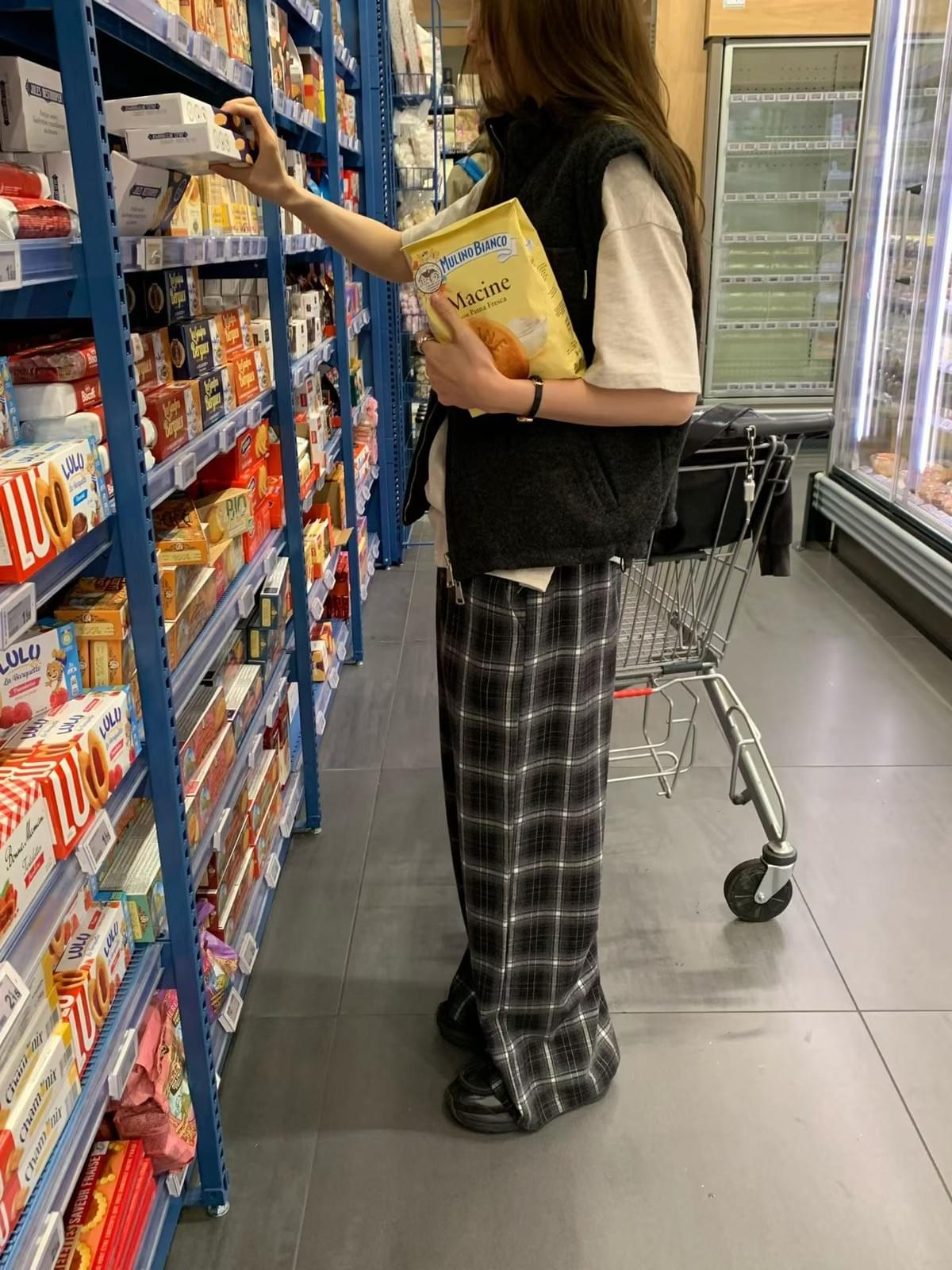 [25F1002]英倫復古格紋鬆緊寬褲（兩色）