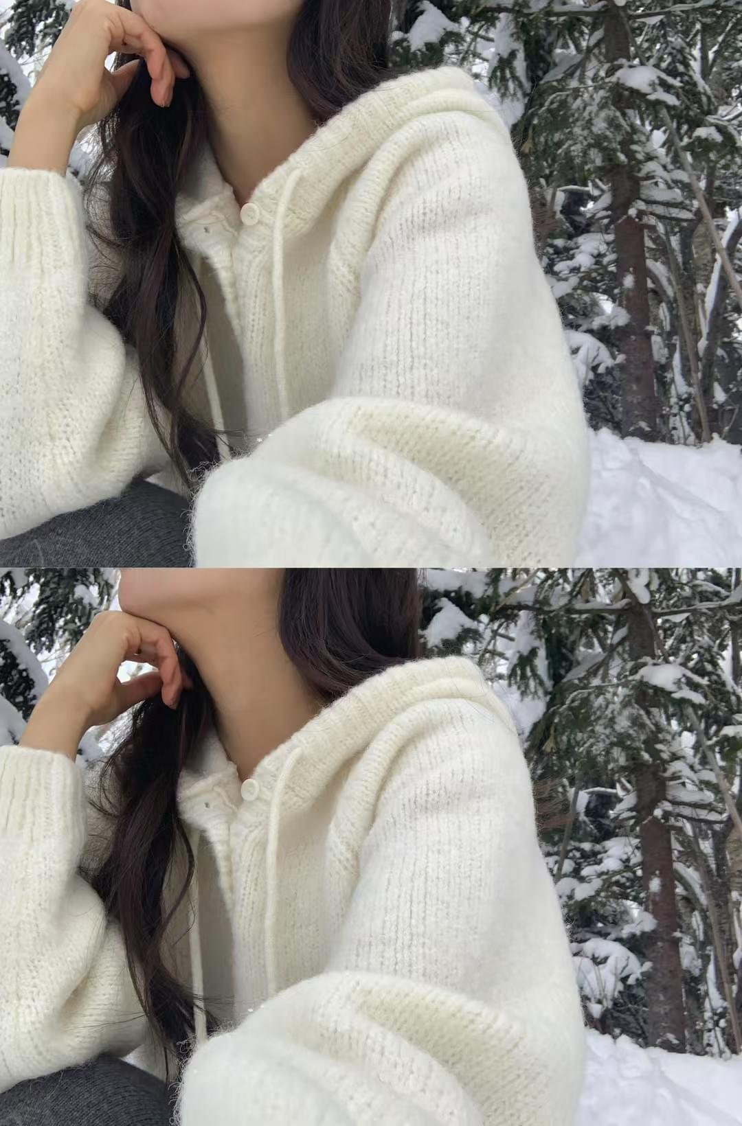 [25Ｗ1205]奶呼呼羊毛粗針織連帽上衣（兩色）