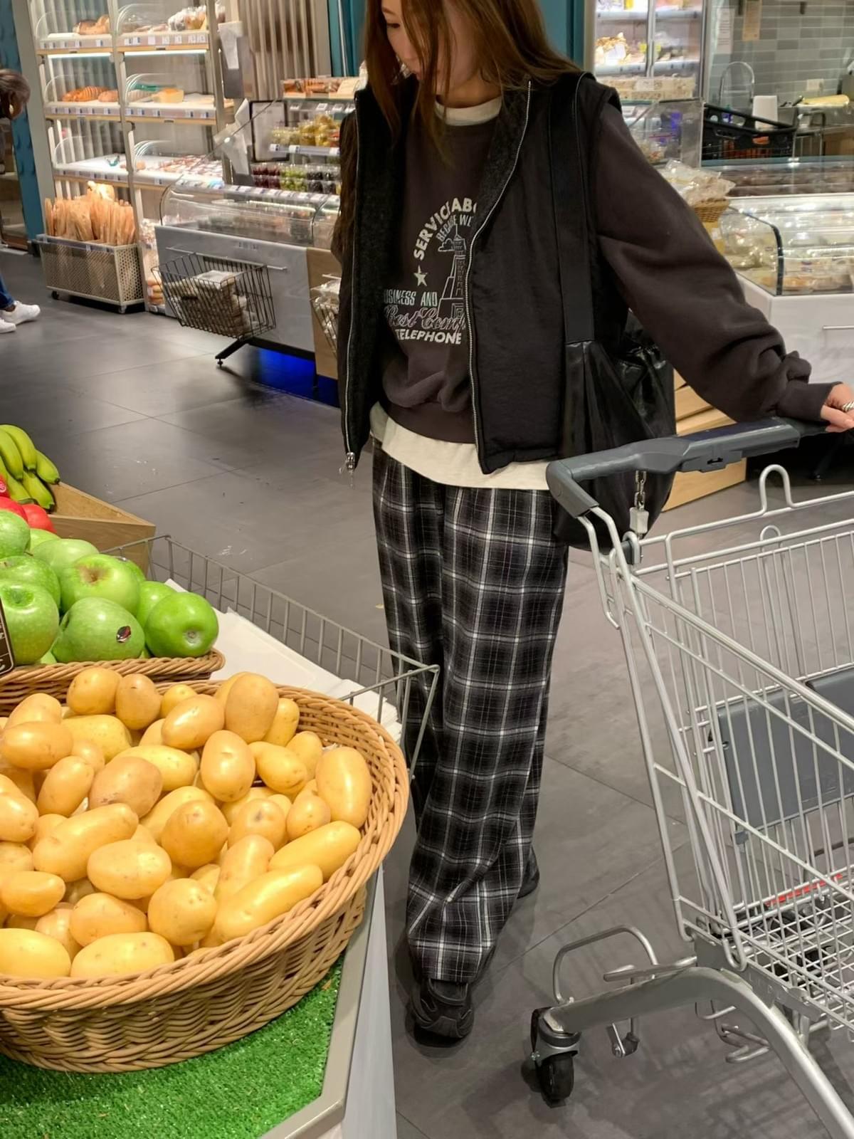 [25F1002]英倫復古格紋鬆緊寬褲（兩色）