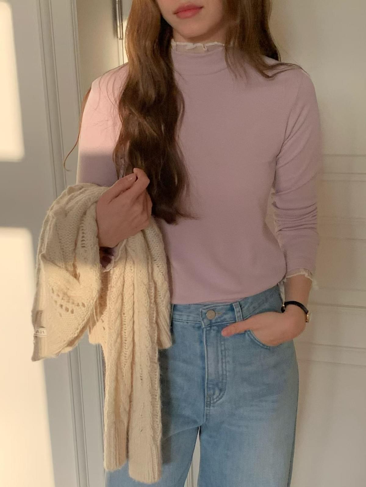 [25Ｗ1106]小立領網紗拼接內搭 打底衣（七色）