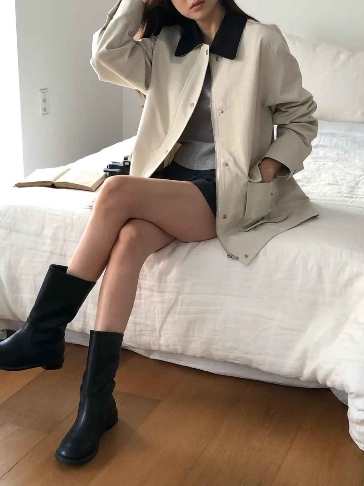 [25W1116]挺版撞色翻領中長版風衣外套(兩色)