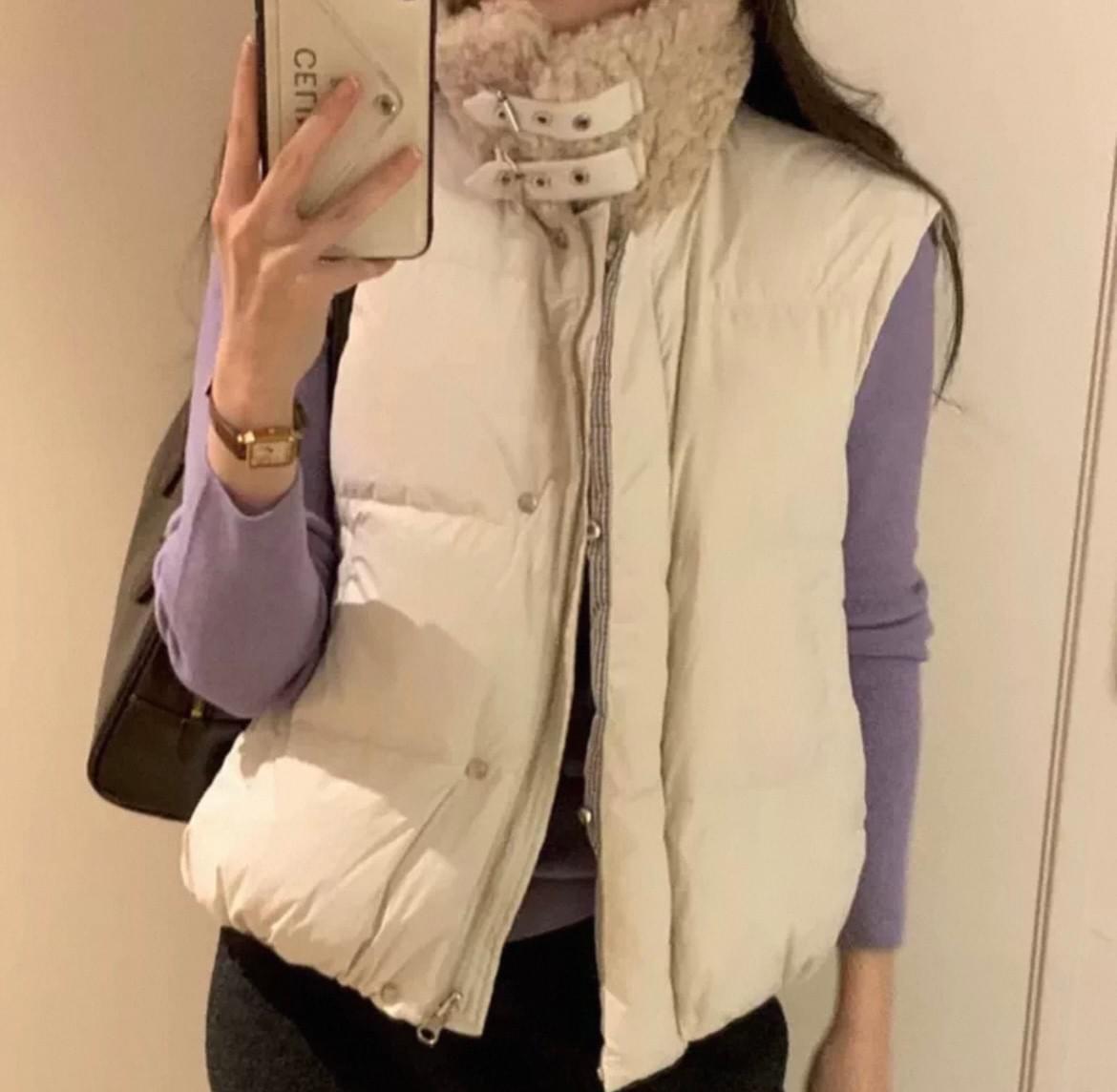 25W1204]羔羊毛翻領兩面穿羽絨背心（兩色）