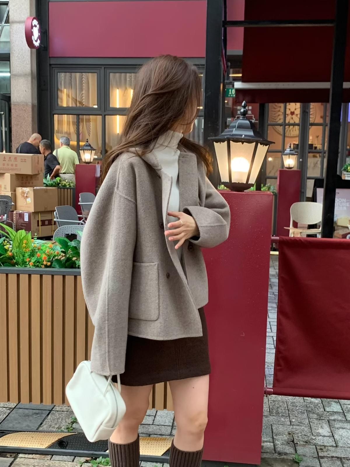 [25F1016]大衣首選！甜美系連帽雙排釦手工羊毛大衣（兩色）