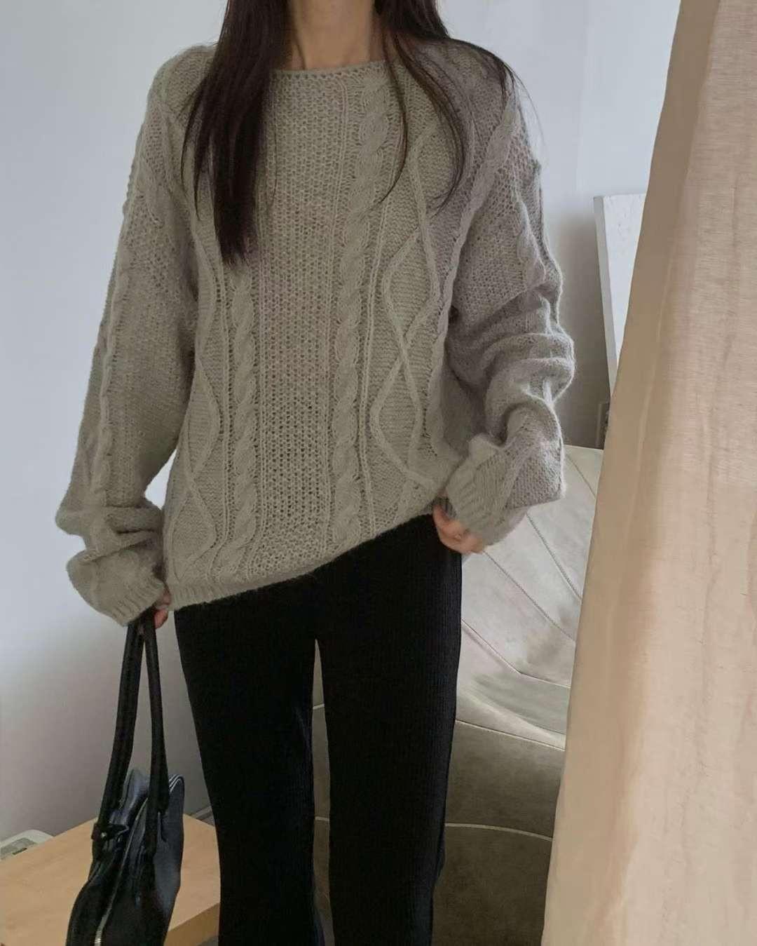 [25F1015]寬鬆麻花大圓領混羊駝毛針織毛衣（四色）