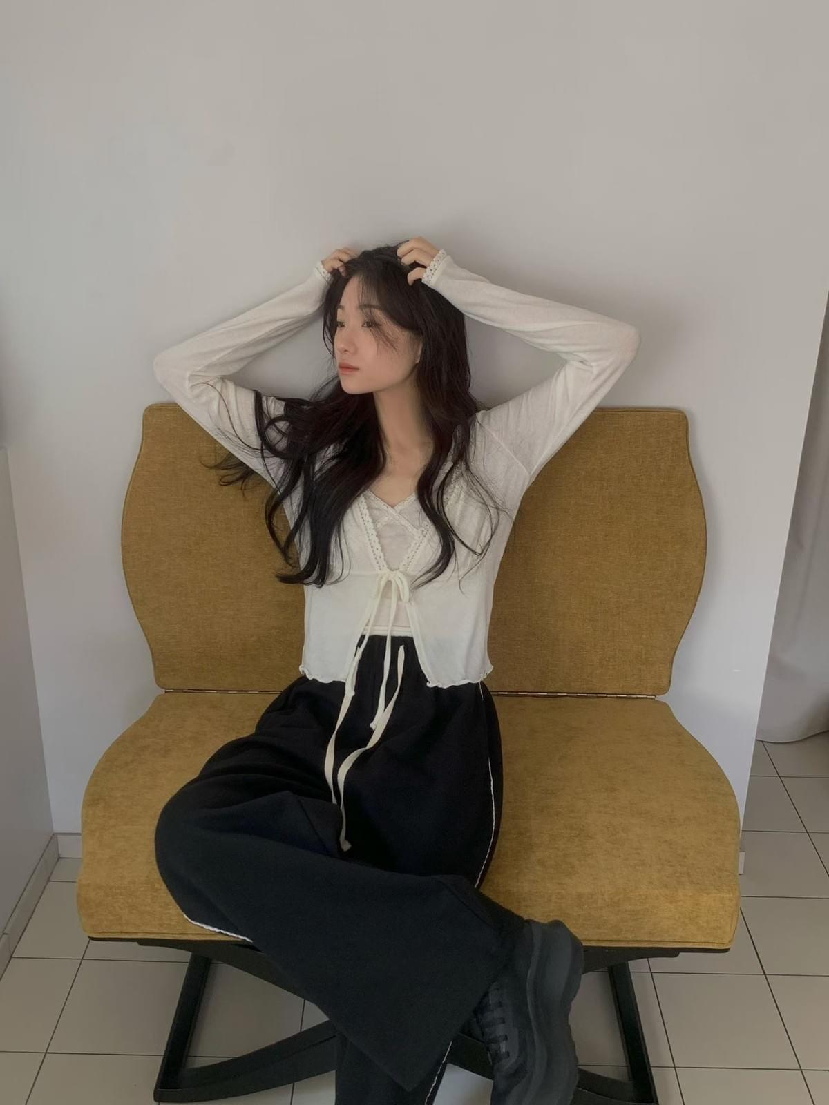 極親膚滾花鑲邊綁帶套裝（四色可混搭）