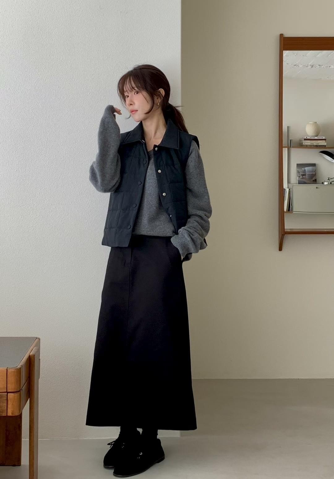 [25F1005]薄款鋪棉翻領背心外套（兩色）