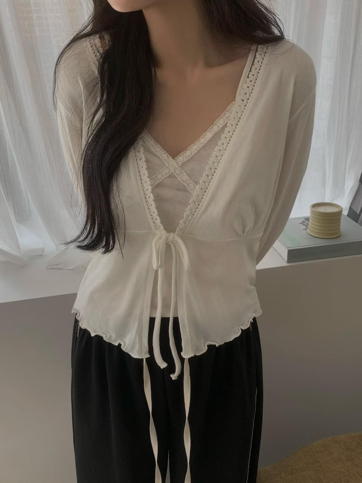 極親膚滾花鑲邊綁帶套裝（四色可混搭）