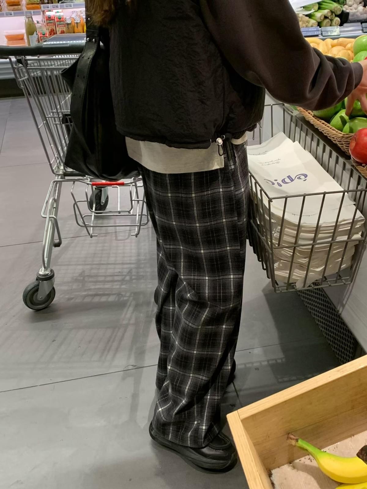 [25F1002]英倫復古格紋鬆緊寬褲（兩色）