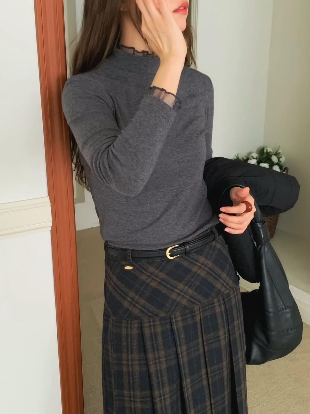 [25Ｗ1106]小立領網紗拼接內搭 打底衣（七色）