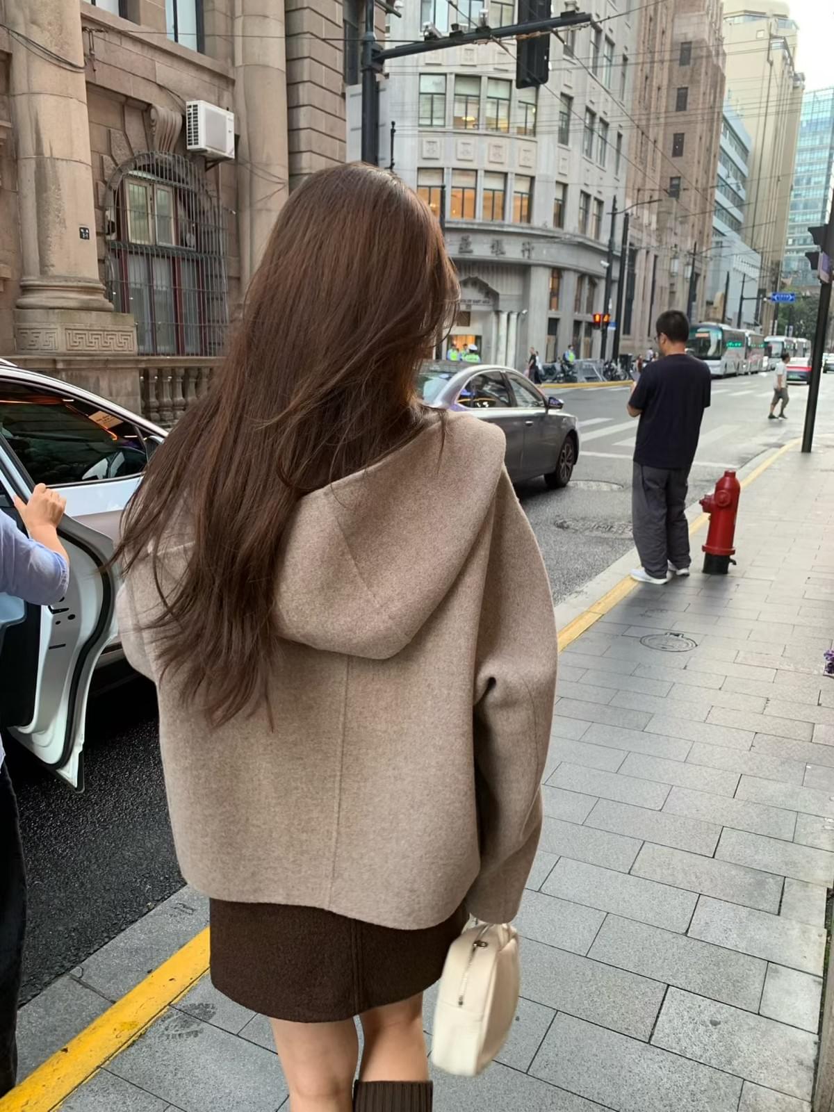 [25F1016]大衣首選！甜美系連帽雙排釦手工羊毛大衣（兩色）