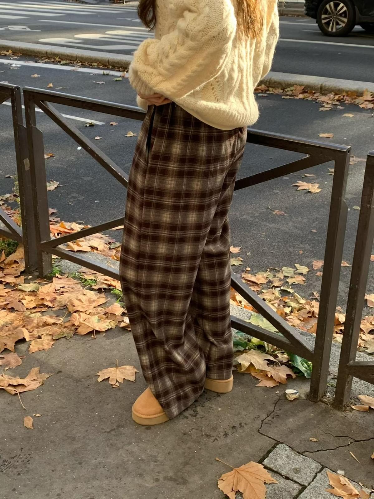 [25F1002]英倫復古格紋鬆緊寬褲（兩色）