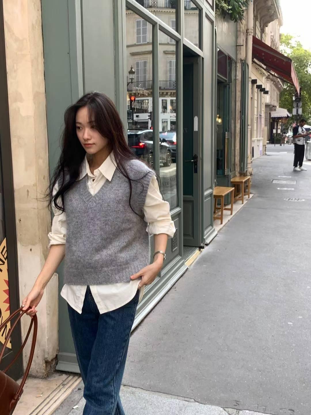 [25F1001] 英倫學院風羊毛寬肩針織背心（兩色）