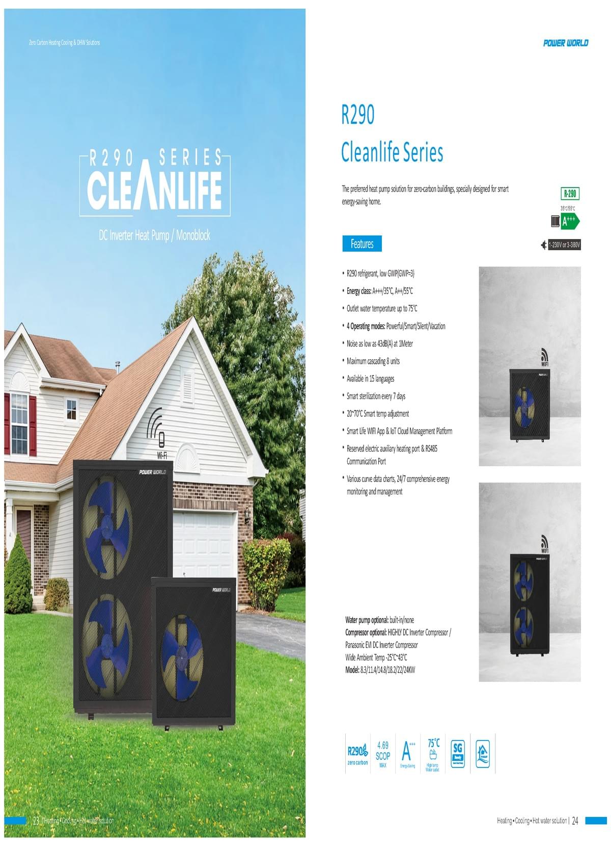 R290 Clean Life Series: DC Inverter Heat Pump for cooling  heating and DHW