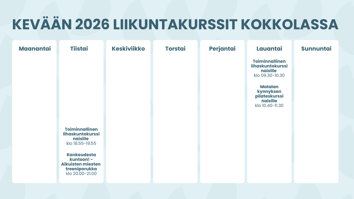 ryhmäliikuntaa Kokkolassa keväällä 2026