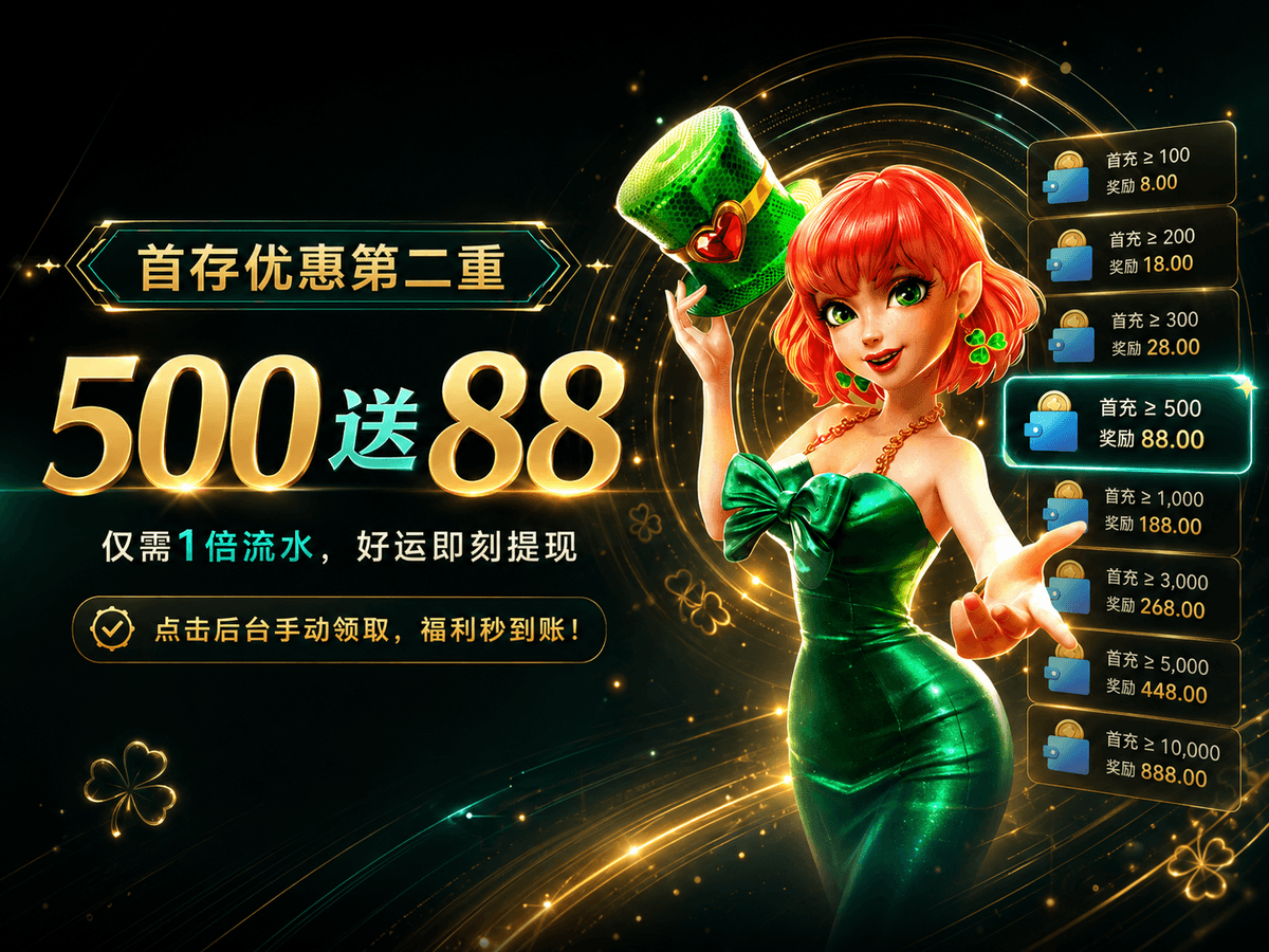 J9娱乐PG电子首存优惠海报：存500送88，1倍流水即可提现，PG电子游戏试玩官网。
