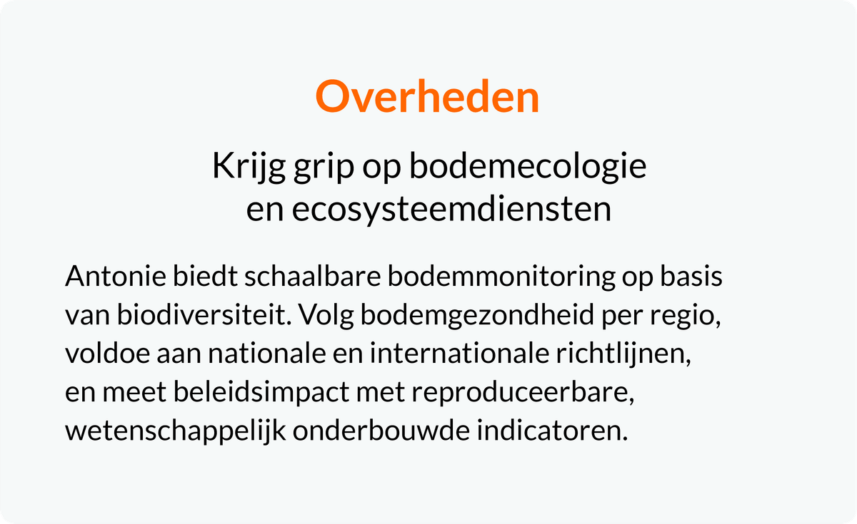 Overheden ondersteunen met schaalbare bodemmonitoring en indicatoren voor bodemgezondheid en beleidsimpact.
