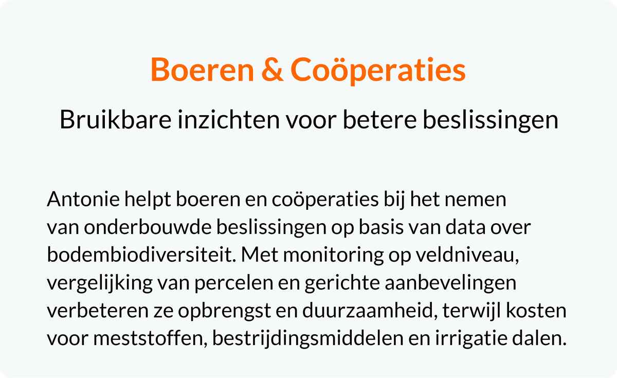 Boeren helpen met data over bodembiodiversiteit voor betere opbrengst, duurzaamheid en lagere kosten.