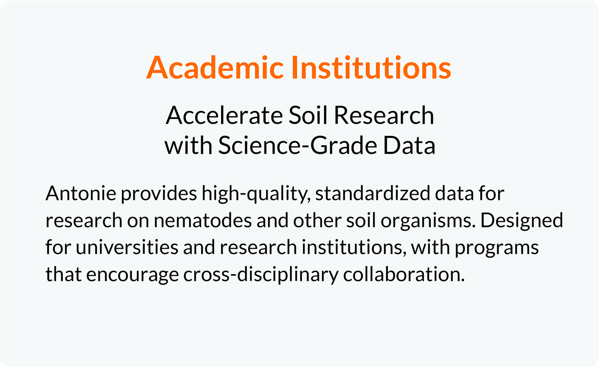 Supporting academic institutions with standardized soil biodiversity data and cross-disciplinary research collaboration.