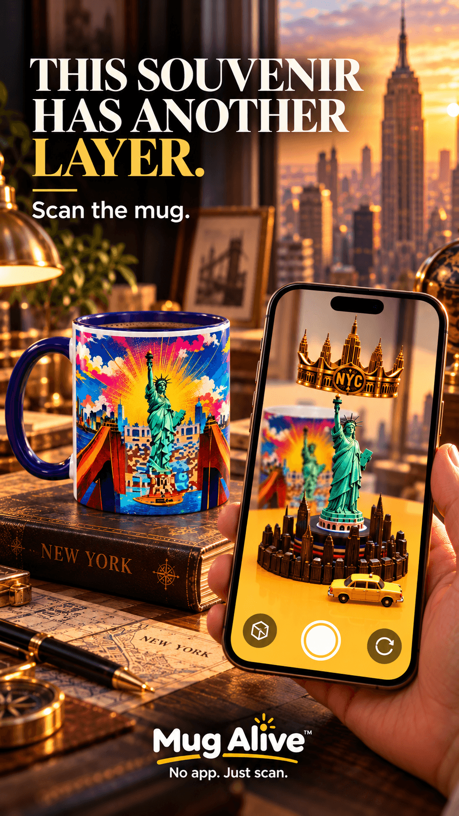 New York City Souvenir Mug, Statue of Liberty Gift, Interactive 3D AR Coffee Mug, NYC Travel Keepsak