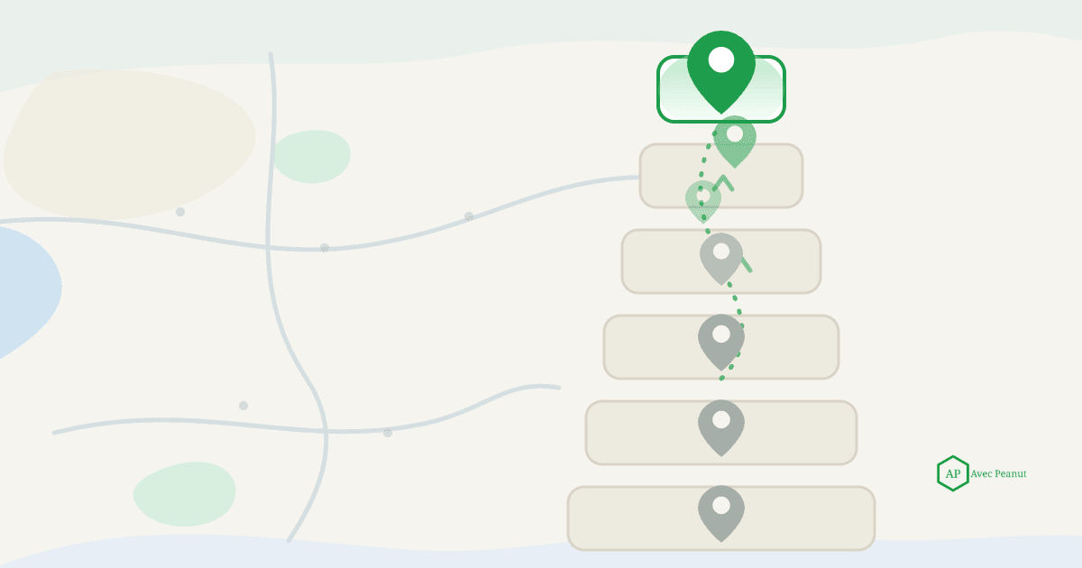 A business location pin climbing toward the top three spots on a stylized Google Maps ranking ladder