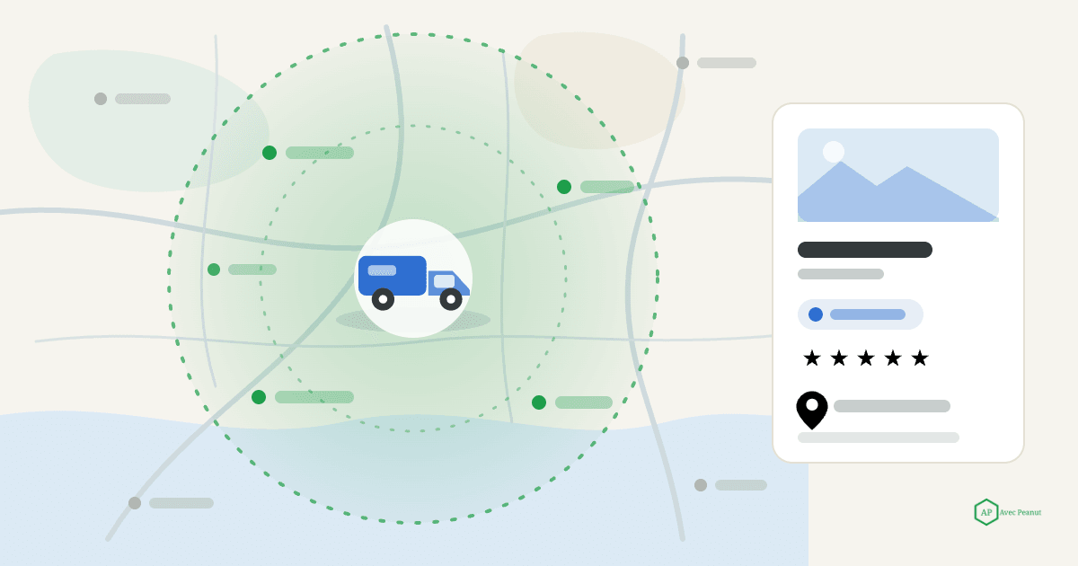 A service-area business profile on a map showing a service radius instead of a single storefront pin A service-area business profile on a map showing a service radius instead of a single storefront pin