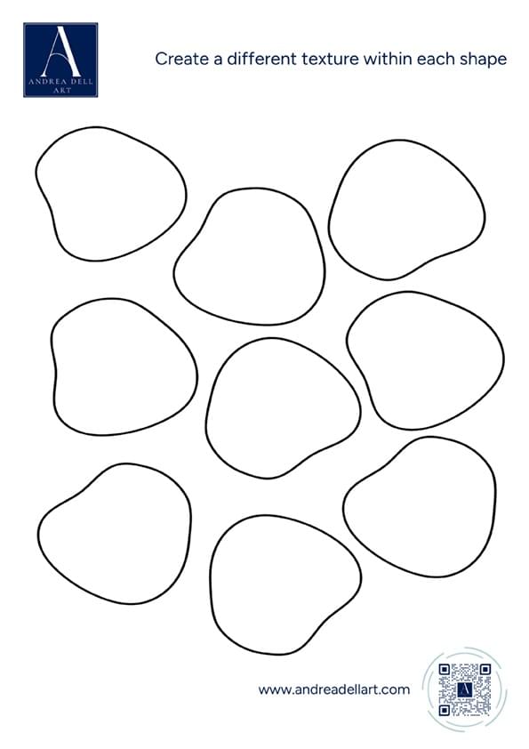 Mindful texture drawing is a mindfulness art practice where you create a different texture within each unusual shape