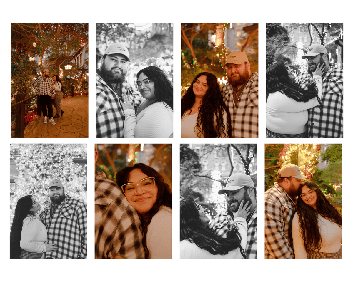 photo collage of couple with holiday lights during christmas season plus size couple