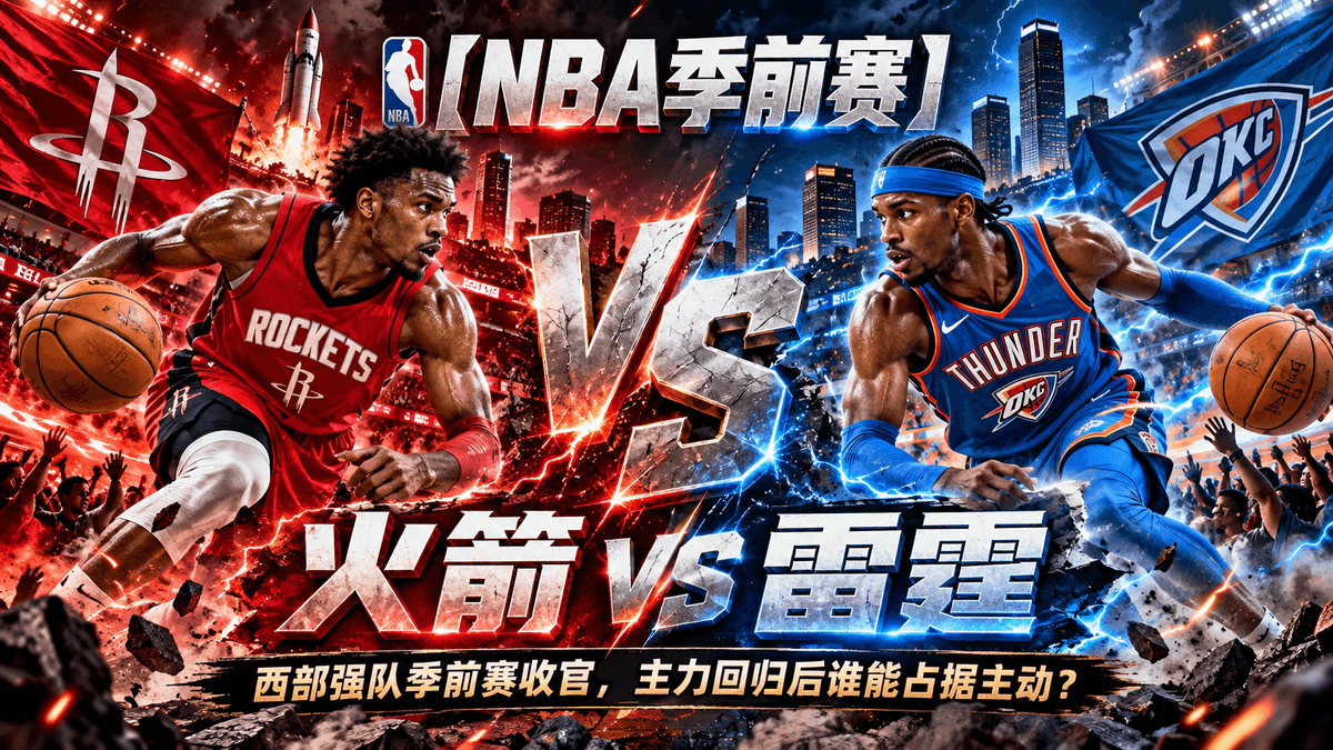 熊猫体育火箭vs雷霆NBA推荐配图，整理西部强队季前赛收官与主力阵容磨合分析