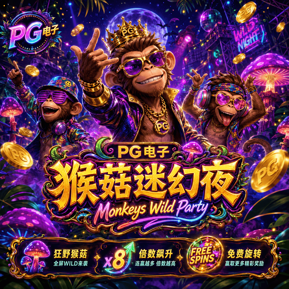 PG电子《猴菇迷幻夜》Monkeys Wild Party 游戏主题图片