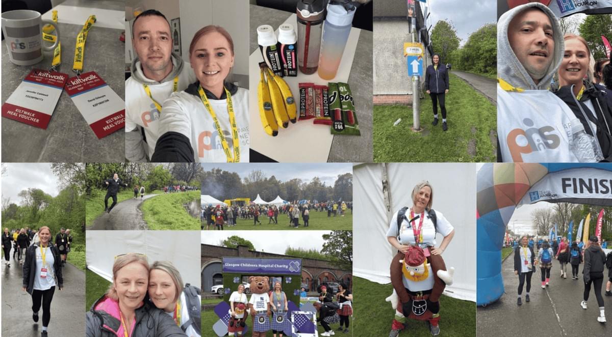 Collage showing Parent Network Scotland supporters participating in the Kiltwalk charity walk.