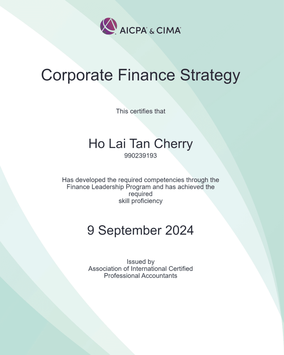 Ho Lai Tan Cherry, Cherry Ho, CIMA Corporate Finance Strategy, 94779996
