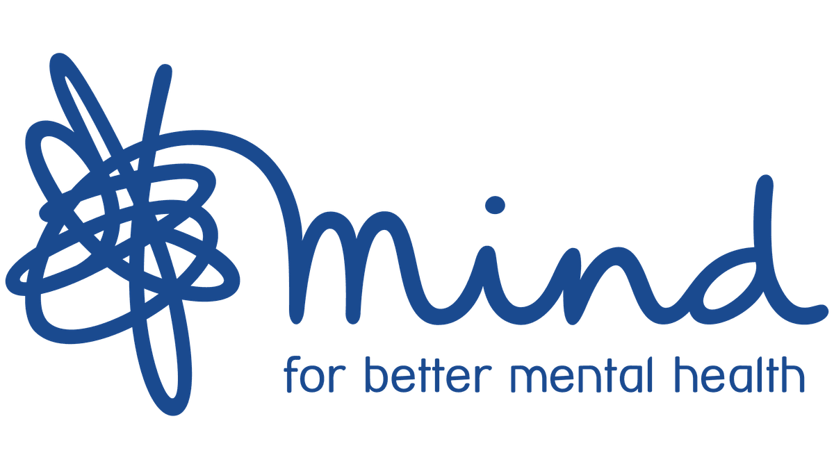 The logo for Mind, a UK-based mental health charity, featuring a stylized blue line drawing that resembles a tangled scribble—symbolizing the complexity of mental health experiences. To the right of the drawing is the word “mind” in a handwritten-style blue font, conveying warmth and approachability. Beneath the logo, the tagline reads: “for better mental health” in smaller, clean text. The overall design balances emotional resonance with clarity, reflecting Mind’s mission to support mental wellbeing and promote open conversations around mental health